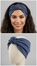 Carica l&#39;immagine nel visualizzatore di Gallery, Turbante jersey blu cotone fantasia Made in Italy Fascia Capelli Hairband headband
