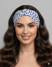 Carica l&#39;immagine nel visualizzatore di Gallery, Turbante cotone pois blu fantasia Made in Italy Fascia Capelli Hairband headband
