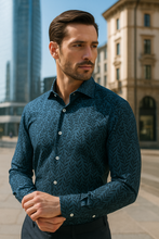 Load image into Gallery viewer, Camicia blu denim fantasia puro cotone morbido alta qualità made in italy knit
