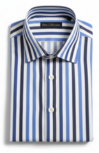 Load image into Gallery viewer, Camicia a righe azzurre e blu 100% cotone Made in Italy
