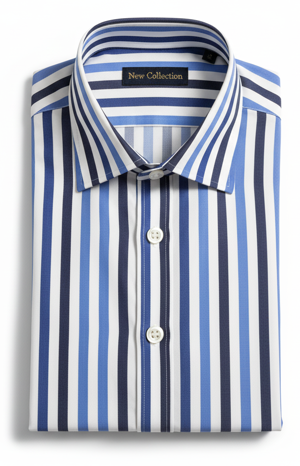Camicia a righe azzurre e blu 100% cotone Made in Italy