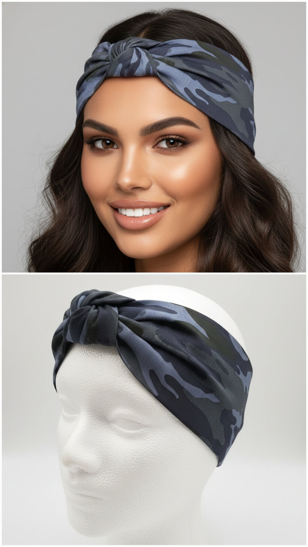 Turbante camouflage blu mimetico in cotone anallergico Fascia Capelli Made in Italy Hairband headband