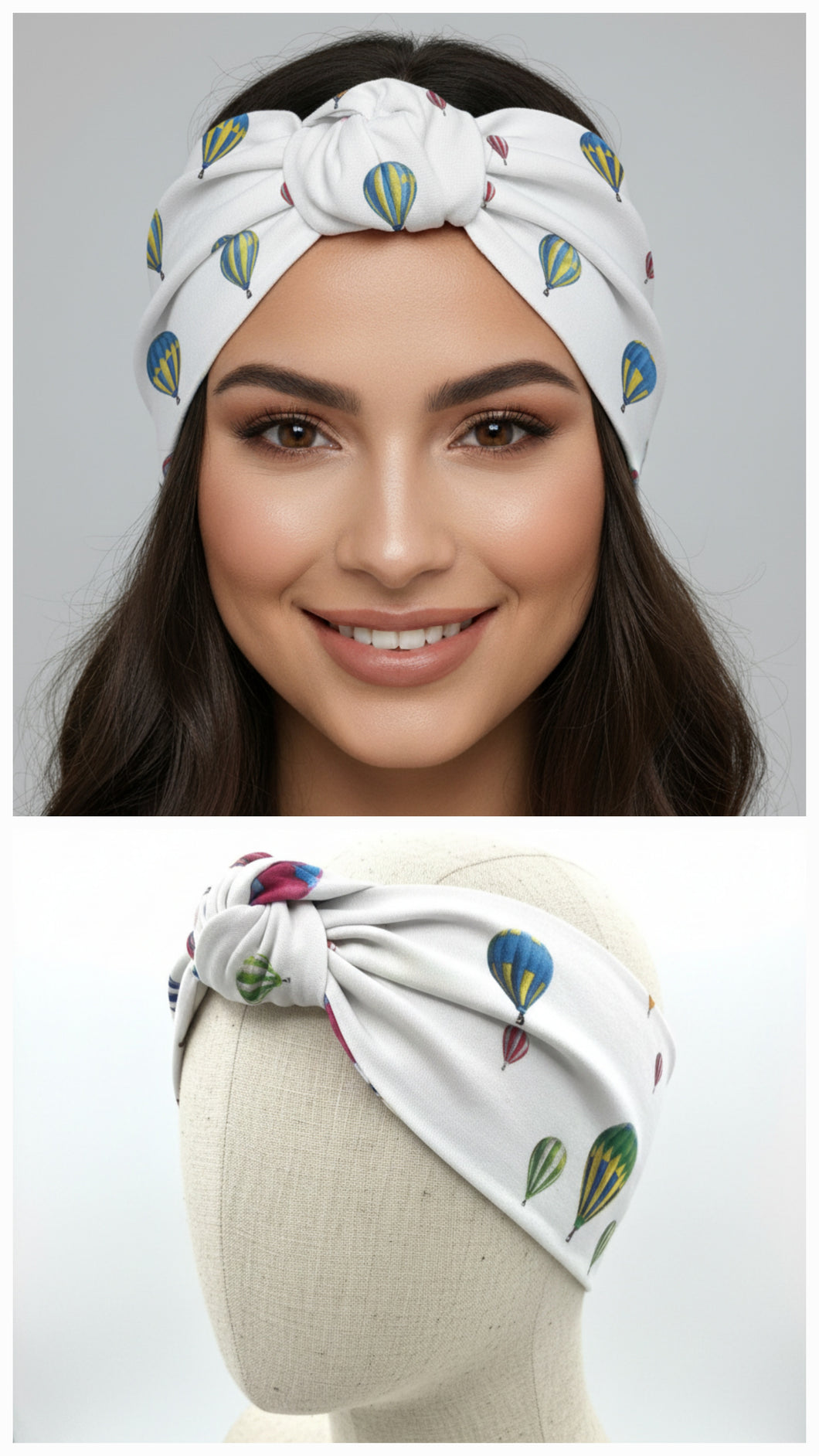 Fascia per Capelli anallergica turbante in cotone fantasia mongolfiera Fascia Capelli Made in Italy Hairband headband