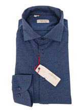Carica l&#39;immagine nel visualizzatore di Gallery, Polo Camicia blu gessata jersey in maglia puro cotone morbido alta qualità made in italy knit Jersey
