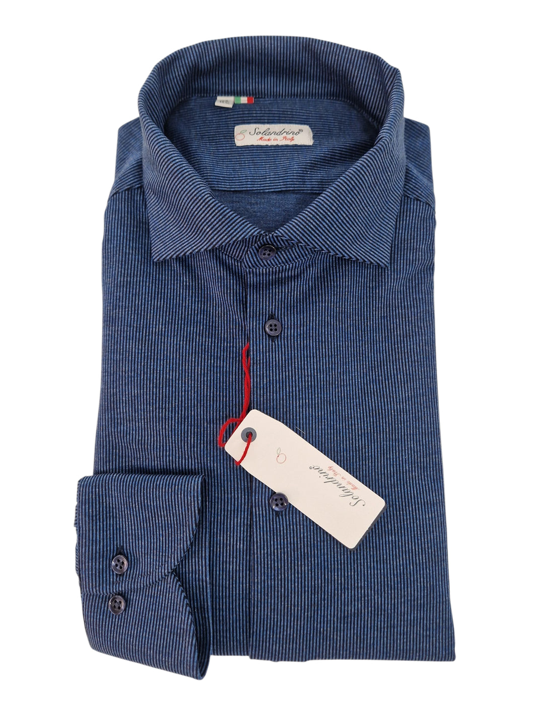 Polo Camicia blu gessata jersey in maglia puro cotone morbido alta qualità made in italy knit Jersey