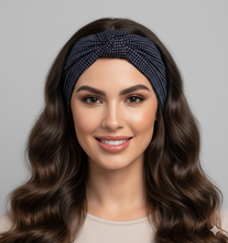 Carica l&#39;immagine nel visualizzatore di Gallery, Turbante blu punta spillo fantasia Made in Italy Fascia Capelli Hairband headband
