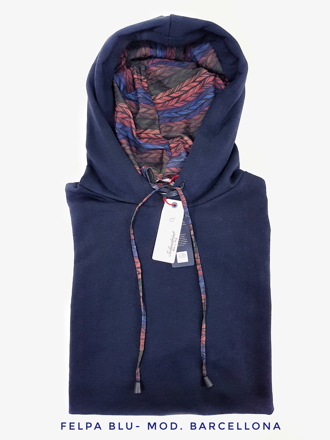 Felpa Blu con Cappuccio Design Barcellona made in Italy Fantasia 100% cotone -  Unisex Sweatshirt Blue Hoodie