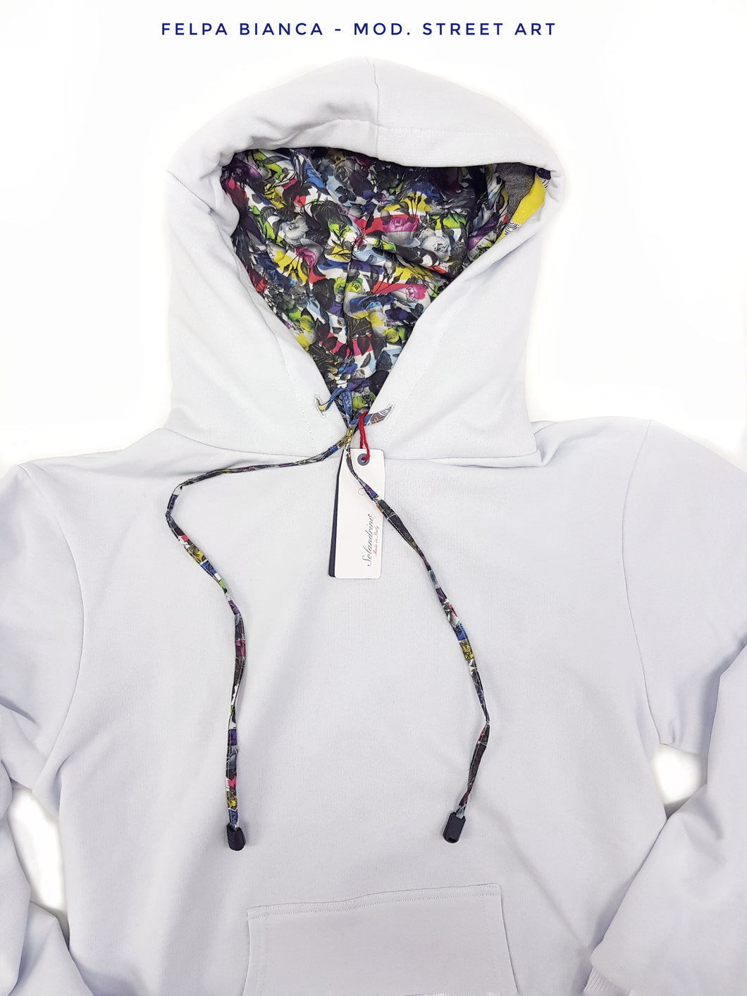 Felpa Bianca con Cappuccio Design Street art made in Italy Fantasia 100% cotone - Unisex Sweatshirt White Hoodie