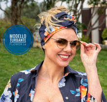 Carica l&#39;immagine nel visualizzatore di Gallery, Turbante Fashion in cotone Fantasia design paisley blu 14 Made in Italy
