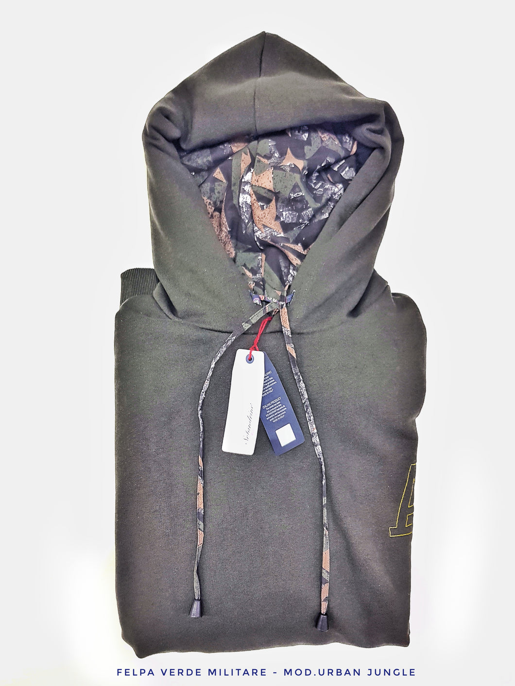 Felpa Verdone militare con Cappuccio Design Urban Jungle made in Italy Fantasia 100% cotone -  Unisex Sweatshirt dark green  Hoodie