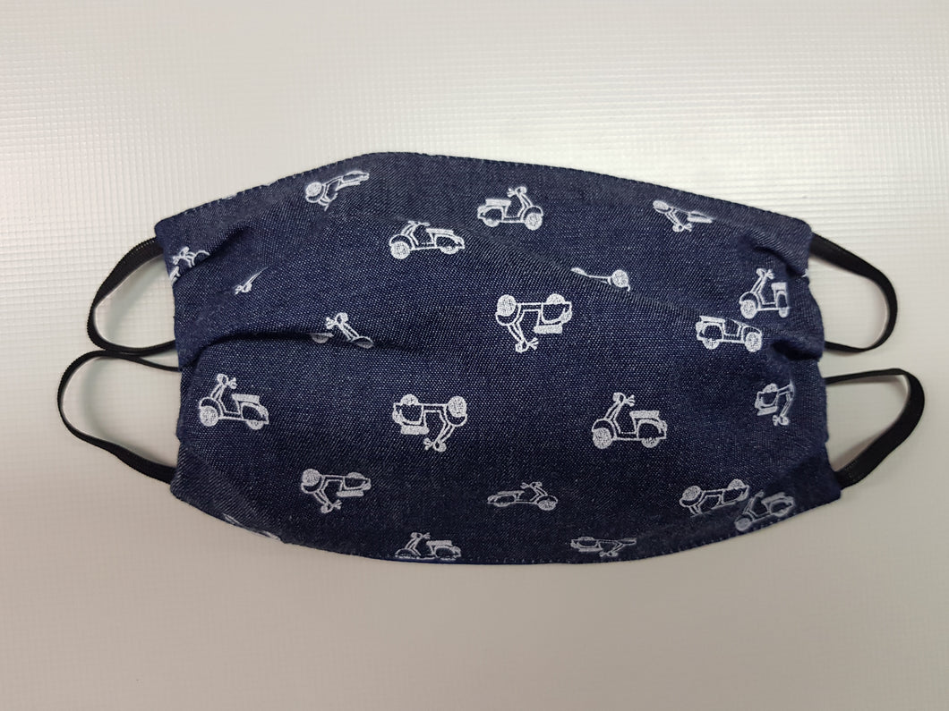 Mascherina in cotone design Vespa protettiva Riutilizzabile con filtro Made in Italy- possibilità di personalizzazione con iniziali o ricamo logo