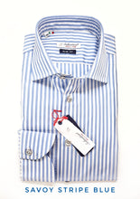 Carica l&#39;immagine nel visualizzatore di Gallery, Camicia Uomo cotone rigato azzurro made in Italy
