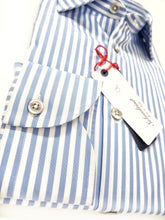 Carica l&#39;immagine nel visualizzatore di Gallery, Camicia Uomo cotone rigato azzurro made in Italy
