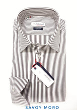Carica l&#39;immagine nel visualizzatore di Gallery, Camicia uomo cotone a righe marroni made in Italy
