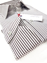 Carica l&#39;immagine nel visualizzatore di Gallery, Camicia uomo cotone a righe marroni made in Italy
