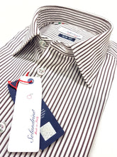 Carica l&#39;immagine nel visualizzatore di Gallery, Camicia uomo cotone a righe marroni made in Italy

