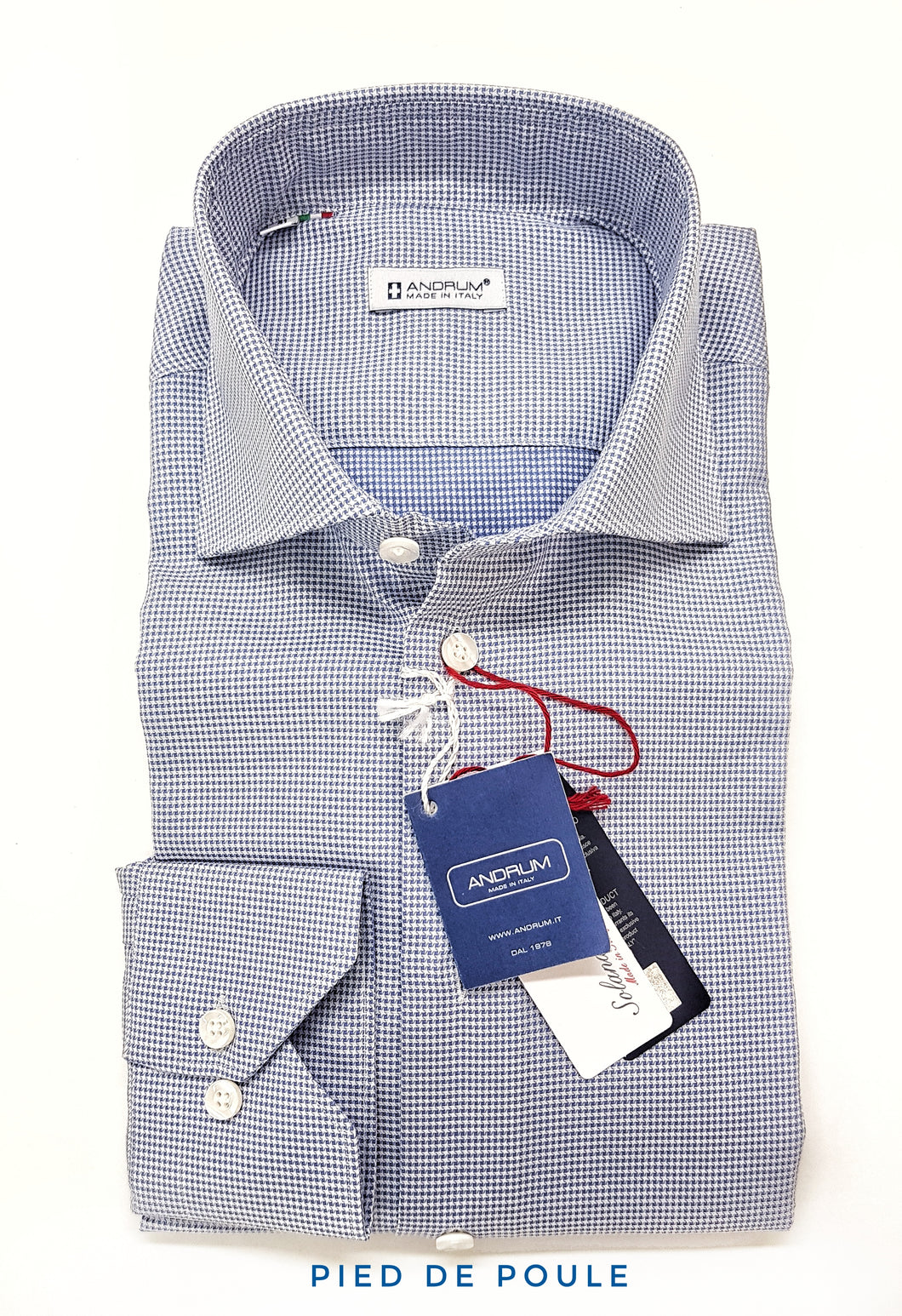 Camicia micro fantasia blu puro cotone Pied de puole made in italy
