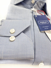 Carica l&#39;immagine nel visualizzatore di Gallery, Camicia micro fantasia blu puro cotone Pied de puole made in italy
