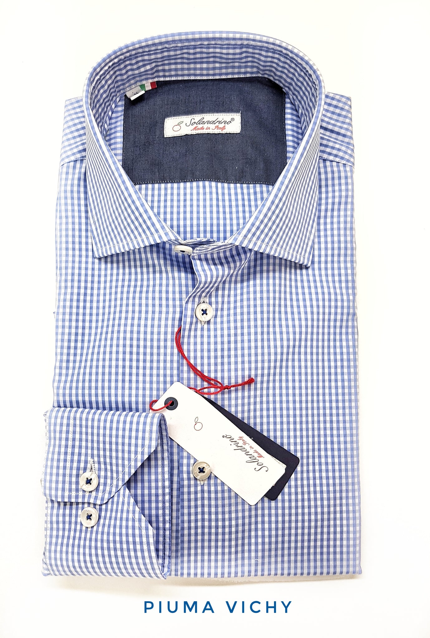 Camicia a quadri azzurra quadretti vichy alta qualità made in