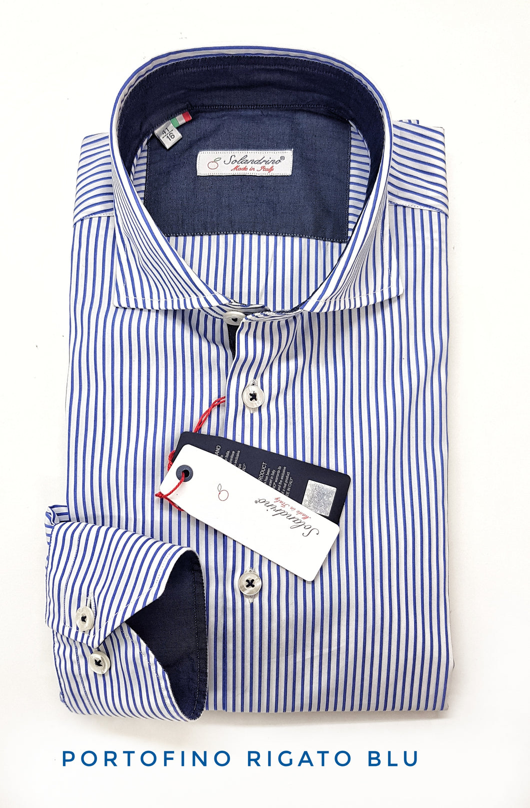Camicia rigata puro cotone bianco blu con inserti in denim blu