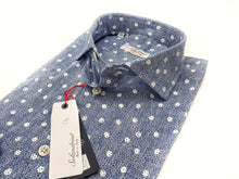 Load image into Gallery viewer, Camicia cotone lino azzurro fantasia pois made in italy
