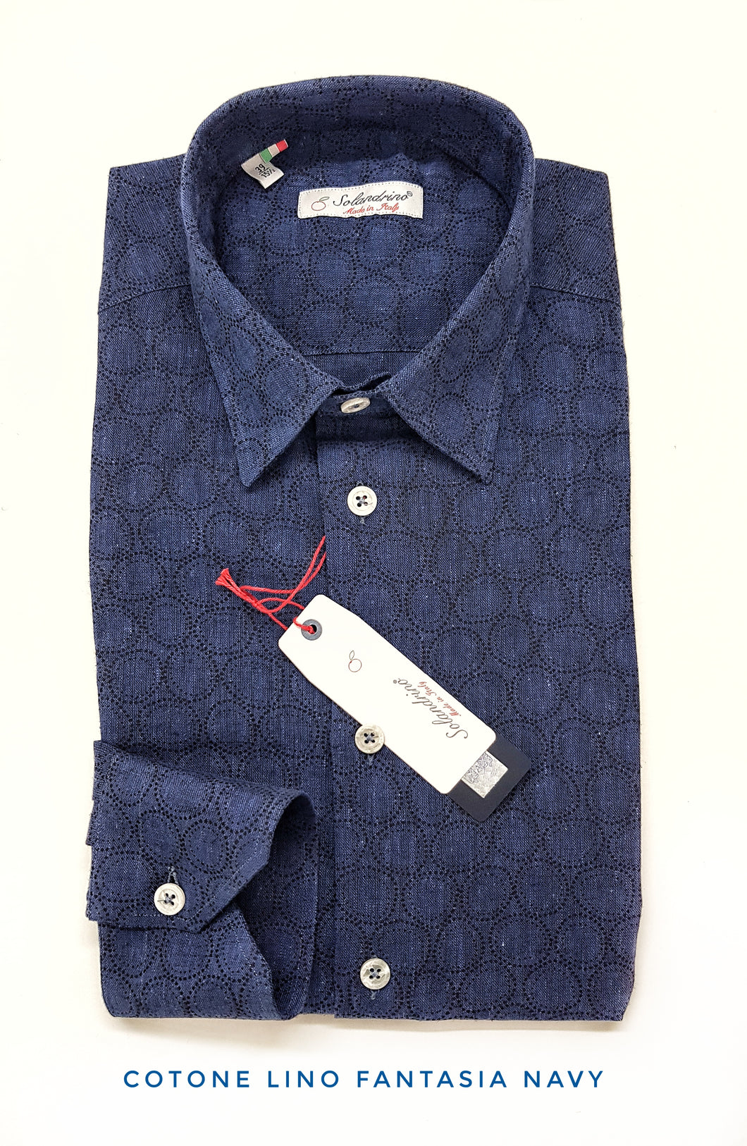Camicia Uomo Cotone lino blu fantasia navy made in Italy