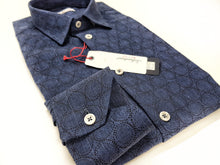 Carica l&#39;immagine nel visualizzatore di Gallery, Camicia Uomo Cotone lino blu fantasia navy made in Italy
