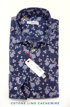 Load image into Gallery viewer, Camicia cotone lino fantasia cachemire blu made in italy
