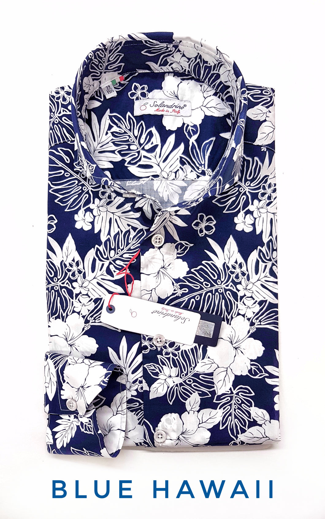 Camicia hawaiana cotone fantasia blu floreale made in italy