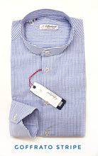 Carica l&#39;immagine nel visualizzatore di Gallery, Camicia Uomo guru coreano goffrato puro cotone a righe azzurre seersucker stropicciato
