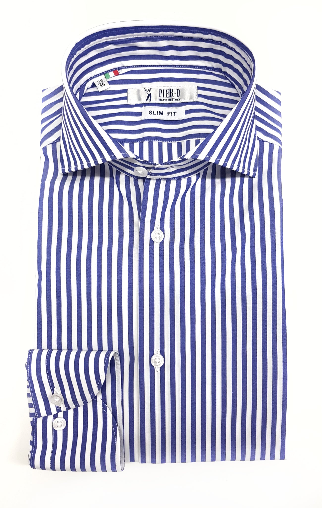 Camicia Uomo alta qualita puro cotone a righe blu navy made in Italy Andrum camicie su misura Camiceria Andria