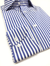 Carica l&#39;immagine nel visualizzatore di Gallery, Camicia Uomo alta qualità puro cotone a righe blu navy made in Italy

