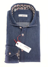 Load image into Gallery viewer, Camicia blue jeans inserti fantasia denim stone wash puro cotone made in italy
