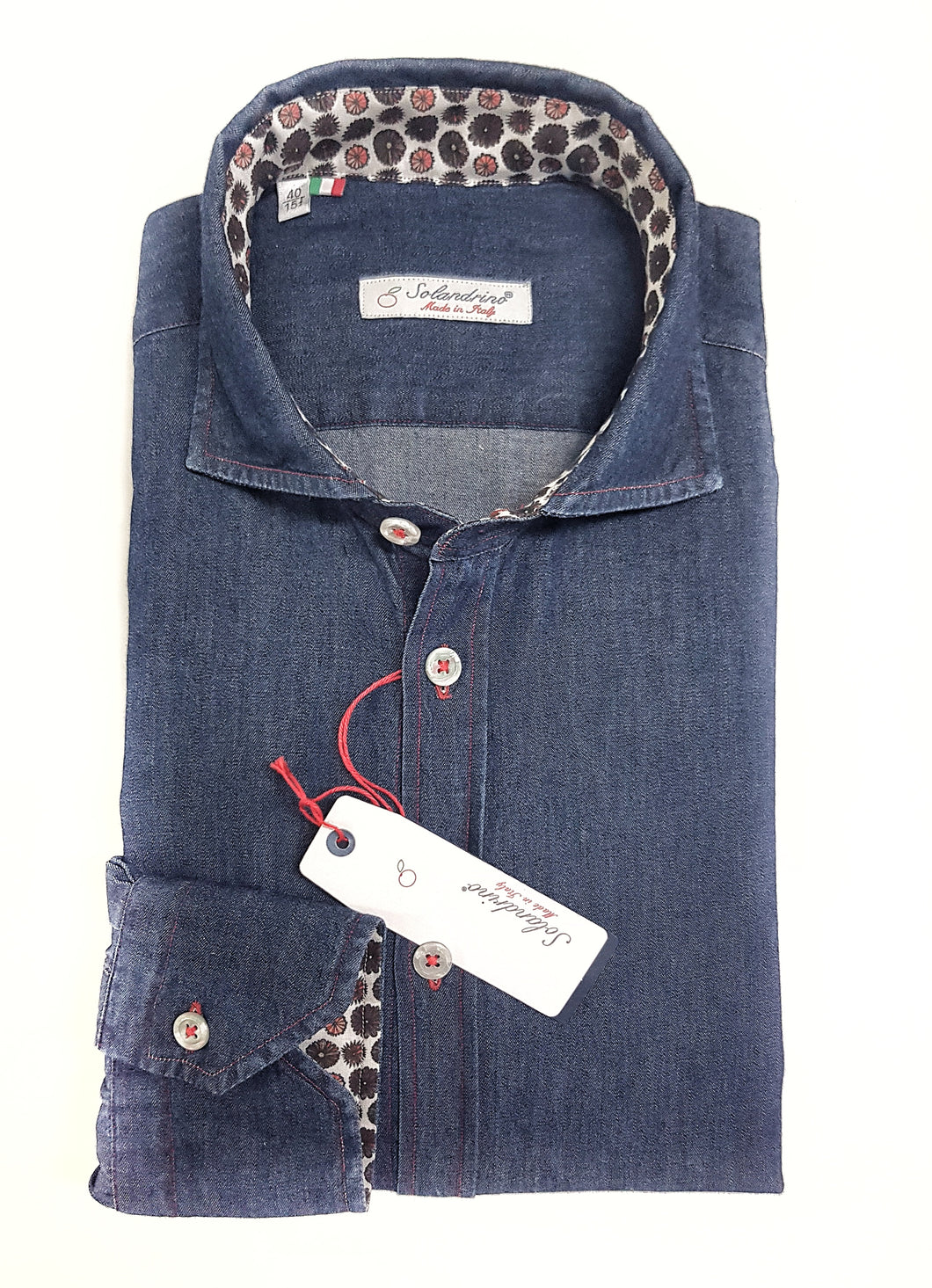 Camicia blue jeans inserti fantasia denim stone wash puro cotone made in italy