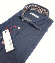 Load image into Gallery viewer, Camicia blue jeans inserti fantasia denim stone wash puro cotone made in italy
