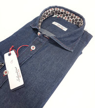 Carica l&#39;immagine nel visualizzatore di Gallery, Camicia blue jeans inserti fantasia denim stone wash puro cotone made in italy
