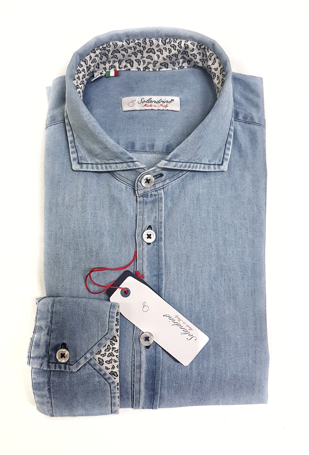 Camicia DENIM BLEACH AZZURRO CHIARO jeans inserti fantasia  puro cotone made in italy