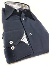 Load image into Gallery viewer, Camicia blu popeline con inserti fantasia floreale cotone made in italy
