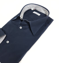 Load image into Gallery viewer, Camicia blu popeline con inserti fantasia floreale cotone made in italy
