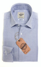 Carica l&#39;immagine nel visualizzatore di Gallery, Camicia uomo a righe azzurre puro cotone panama made in italy
