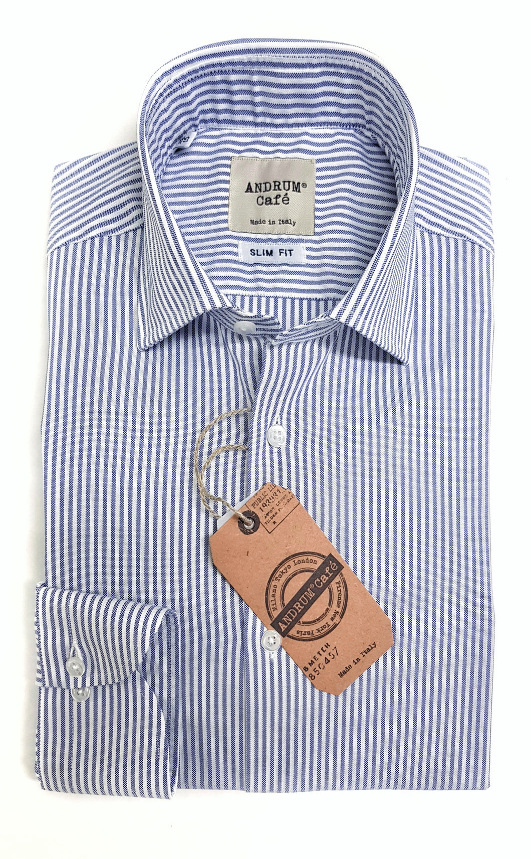 Camicia uomo a righe azzurre puro cotone panama made in italy