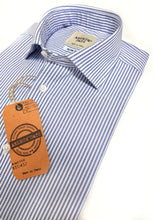 Carica l&#39;immagine nel visualizzatore di Gallery, Camicia uomo a righe azzurre puro cotone panama made in italy
