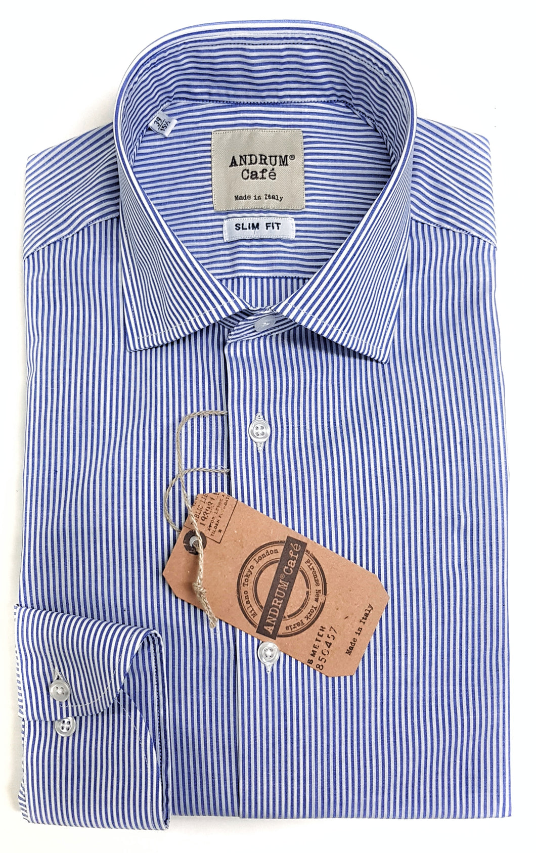 Camicia uomo basic a righe azzurra 100% cotone made in italy