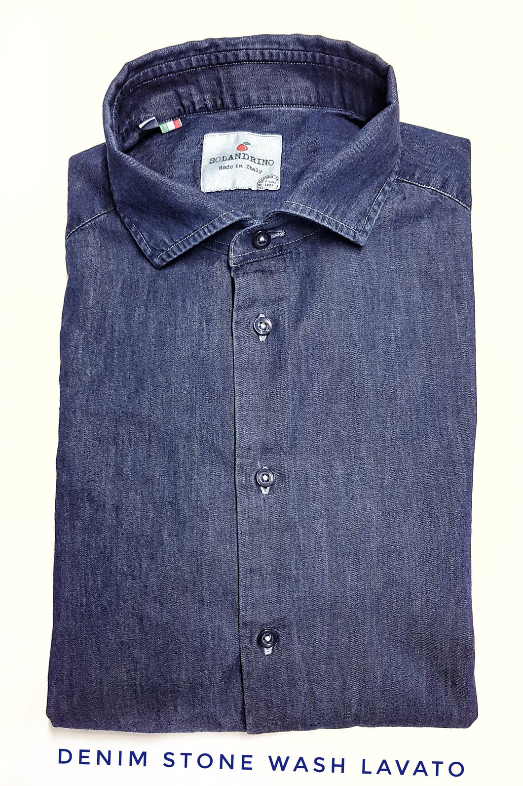 Camicia LAVATA blu jeans denim stone wash puro cotone made in italy