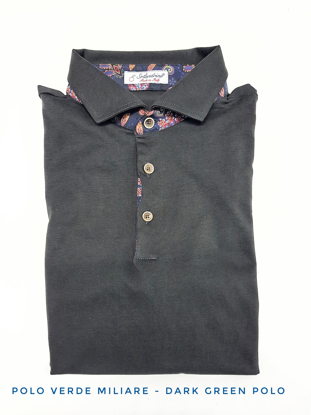 Polo verde militare 100% cotone jersey con inserti fantasia paisley made in Italy manica corta  - DARK GREEN POLO