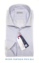 Load image into Gallery viewer, Camicia micro fantasia blu pois punta spillo puro cotone popeline made in italy
