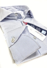 Load image into Gallery viewer, Camicia micro fantasia blu pois punta spillo puro cotone popeline made in italy
