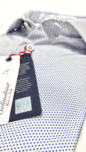 Load image into Gallery viewer, Camicia micro fantasia blu pois punta spillo puro cotone popeline made in italy
