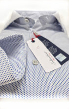 Load image into Gallery viewer, Camicia micro fantasia blu pois punta spillo puro cotone popeline made in italy
