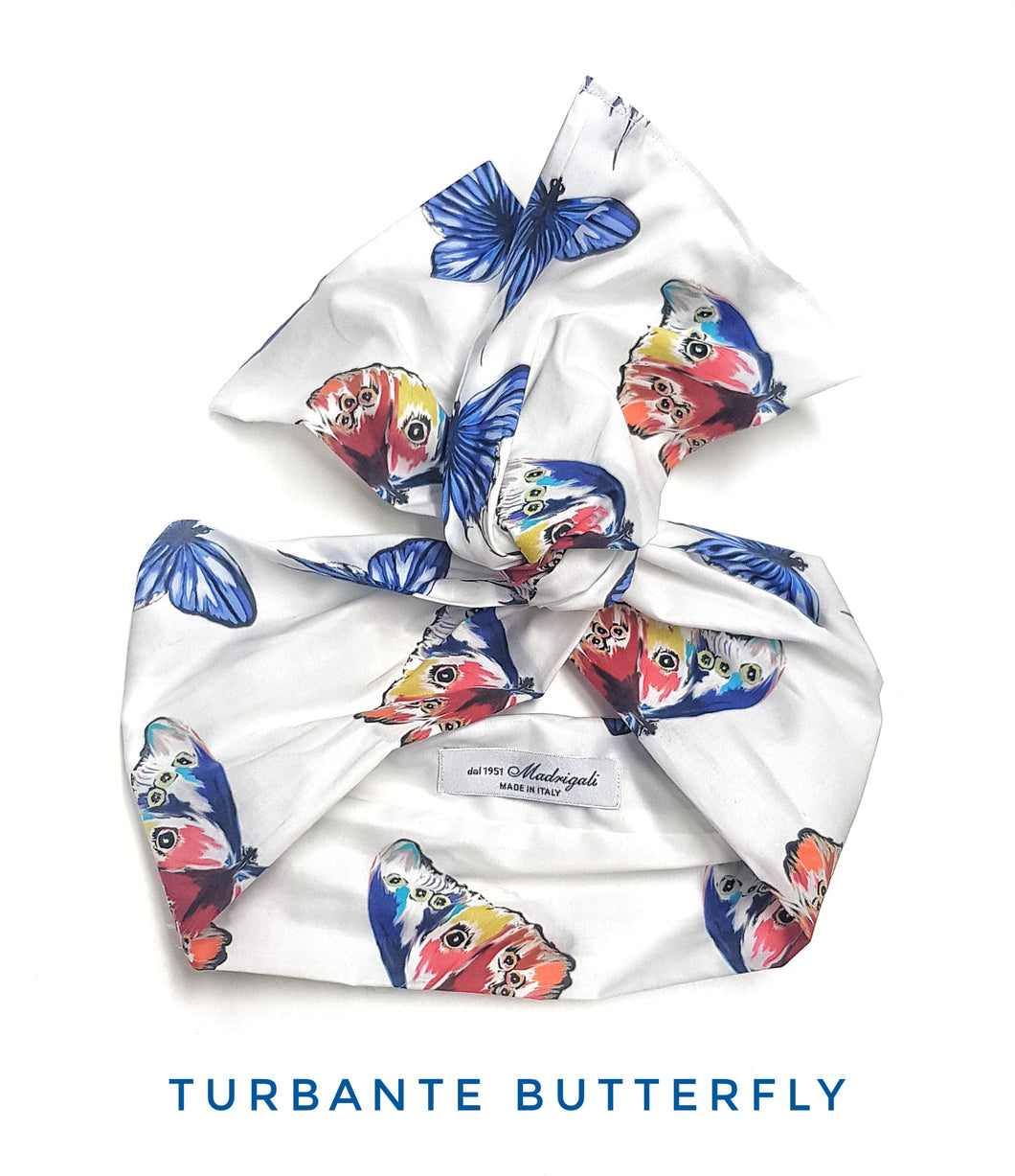 Turbante hairband Fashion in fascia capelli cotone design butterfly made in Italy